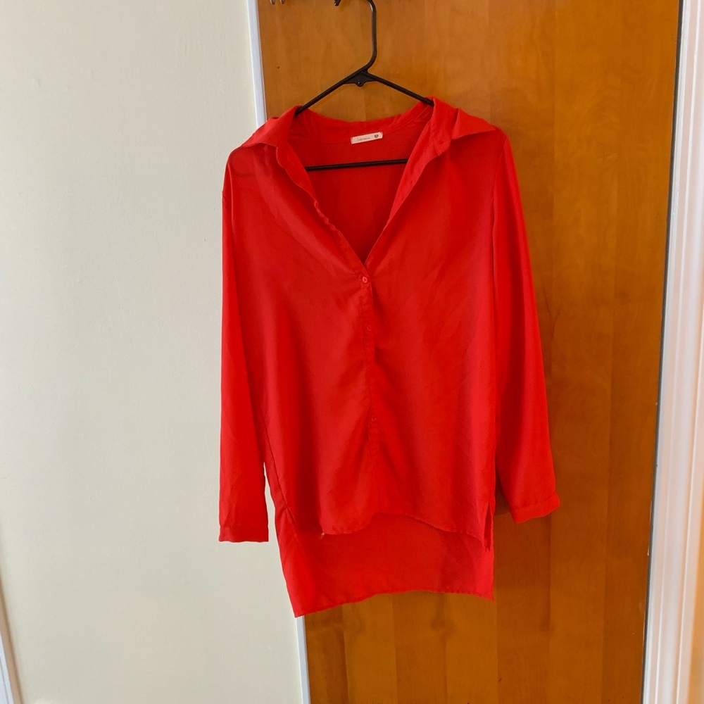 Vibrant Red Button Down Blouse